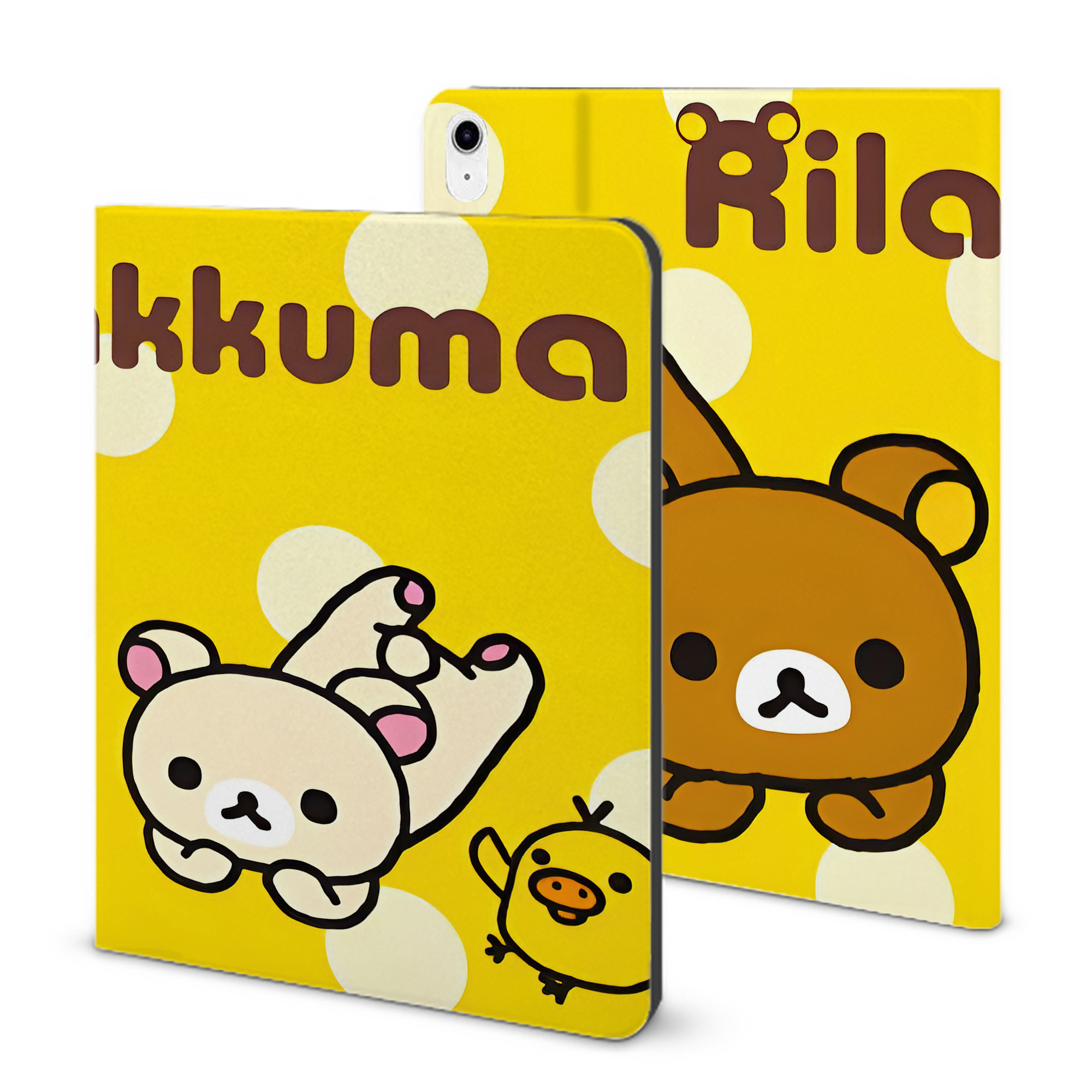 （画像用） リラックマ リラックマ キイロイトリ Rilakkuma Korilakkuma Kiiroitori IPad ケース ブック型 PUレザー TPU 耐衝撃 軽量 薄型 ペン収納なし 全面保護 IPad 各モデル対応